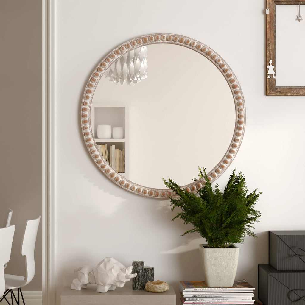 Round Wood Mirror - Rustic Farmhouse Wall Mirror