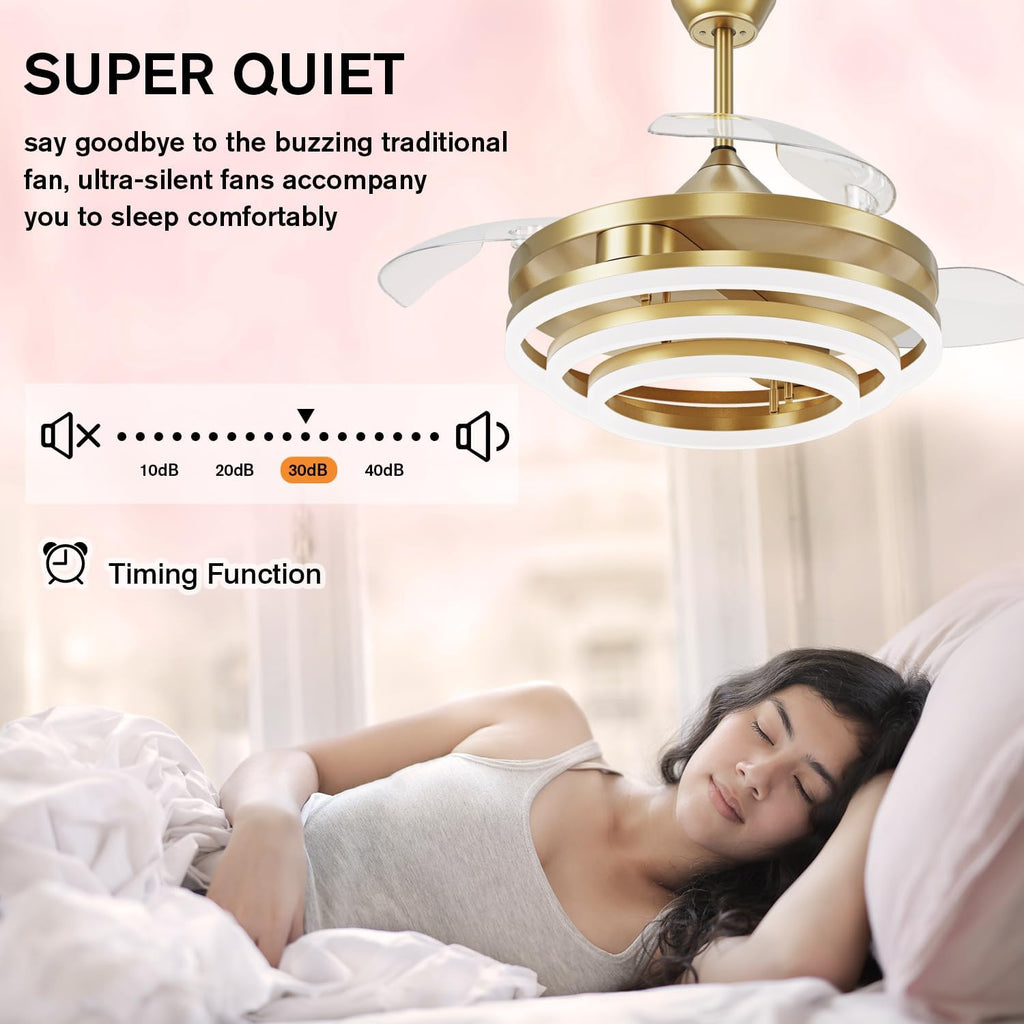 42'' Retractable Chandelier Ceiling Fan with Light, Gold