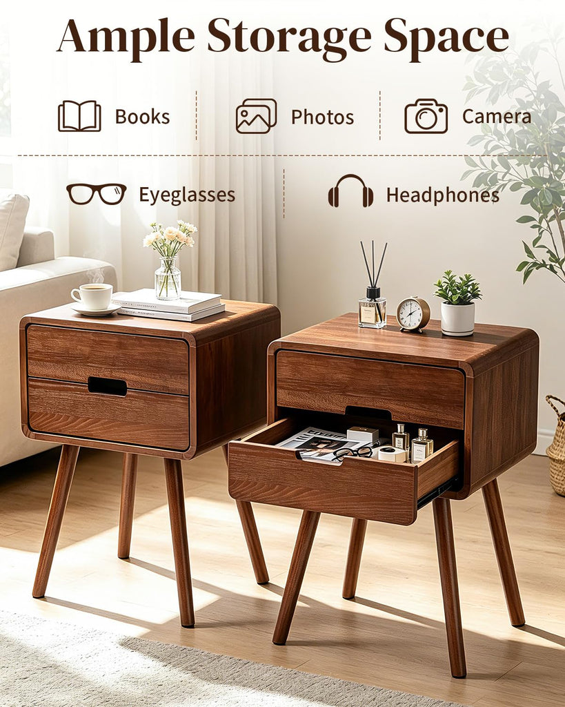 Brown Mid Century Modern Nightstand, Scandinavian Bedside Table