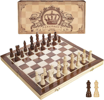 Inches Magnetic Wooden Chess Set - 2 Extra Queens - Folding Board - Pieces Storage Slots, Handmade Portable Travel - Set of 32