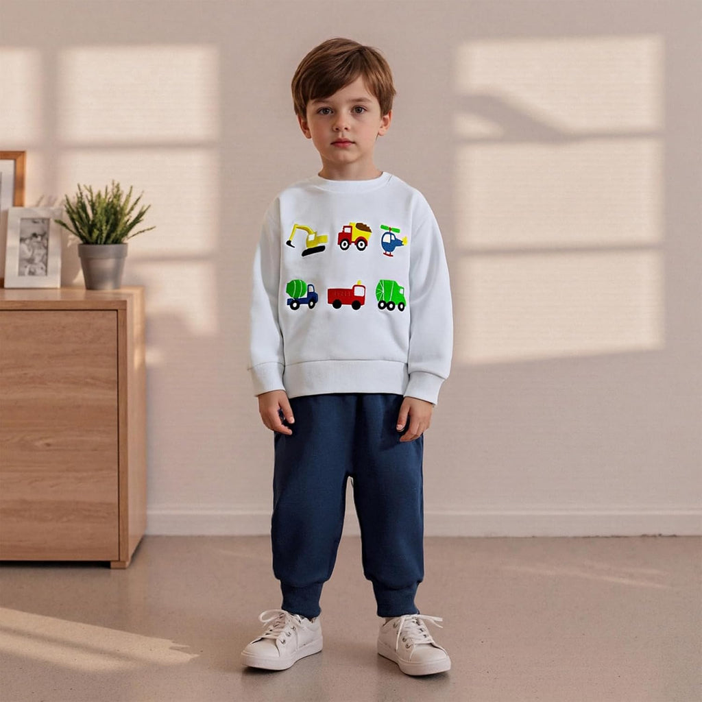 Toddler Baby Boy Clothes Embroidery Trucks Sweatshirt Pants Set