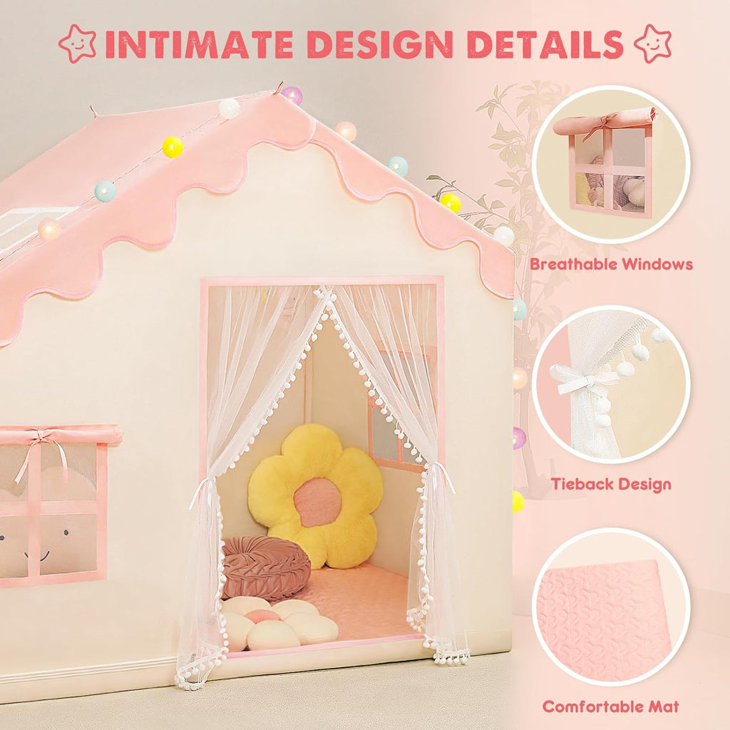Kids Play Tent with Mat & Ball Lights for Toddlers, Pink