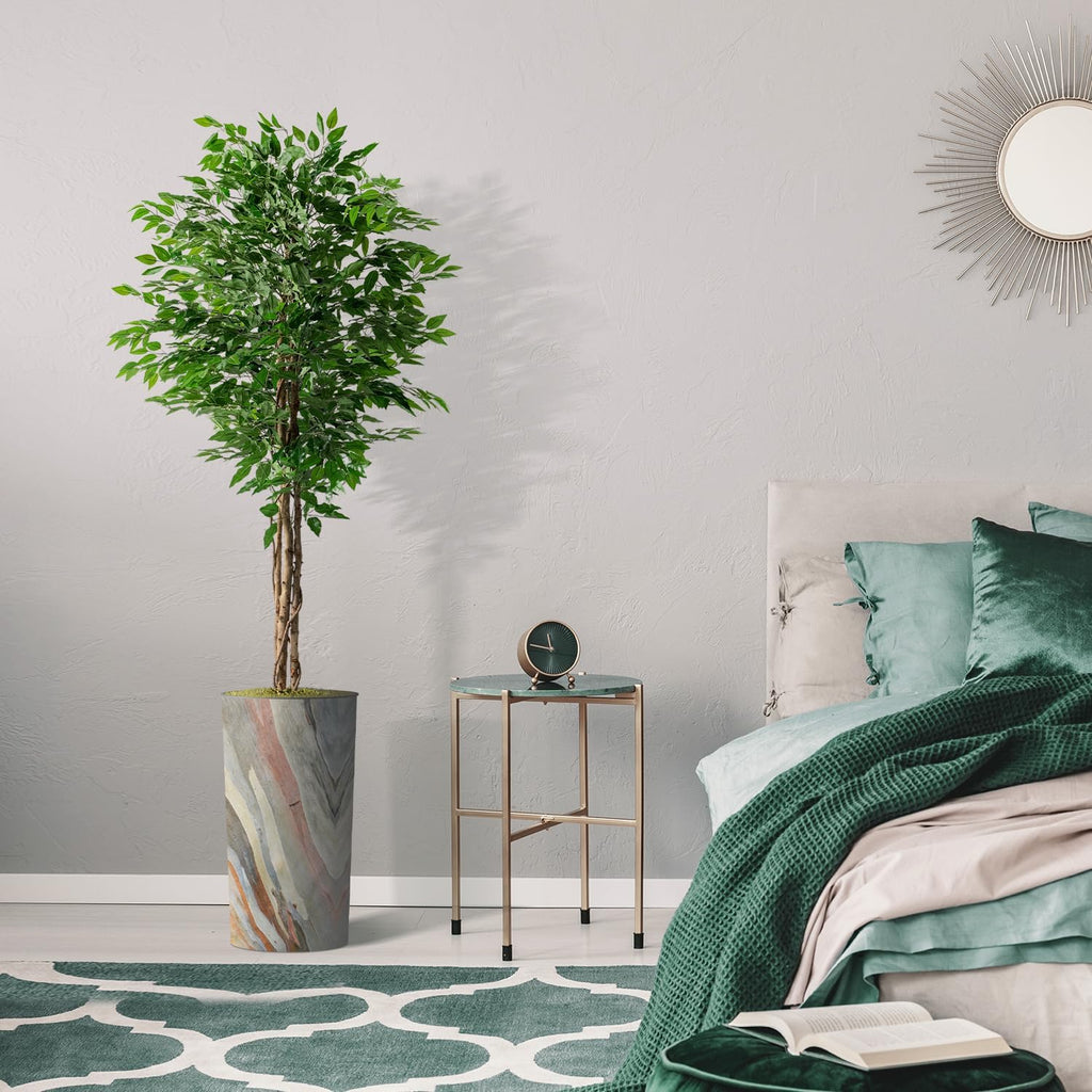 Artificial Tree in Contemporary Planter, Fake Ficus Silk Tree for Indoor and Outdoor Home Decoration - 75" Overall