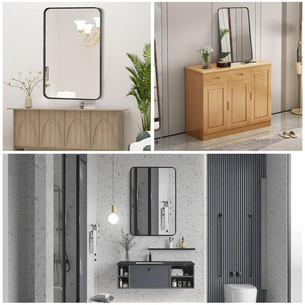 24" x 36" Black Bathroom Mirrors for Over Sink, Thin Metal Frame