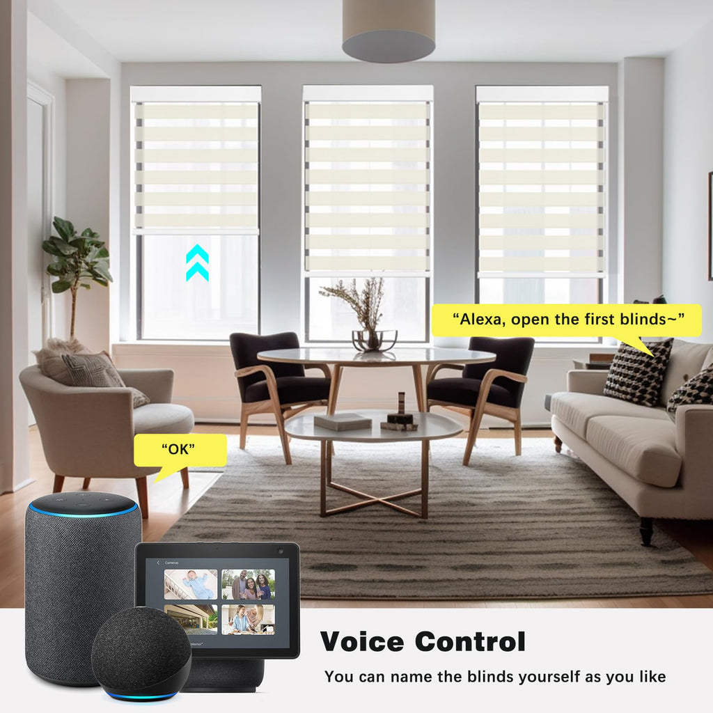 Smart Zebra Blinds Motorized Shades Remote Control for Indoor Windows, Custom Size Electric Solar Panel Power