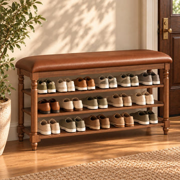 Shoe Rack - 47.2" Wood Shoe Storage Bench with Cushion