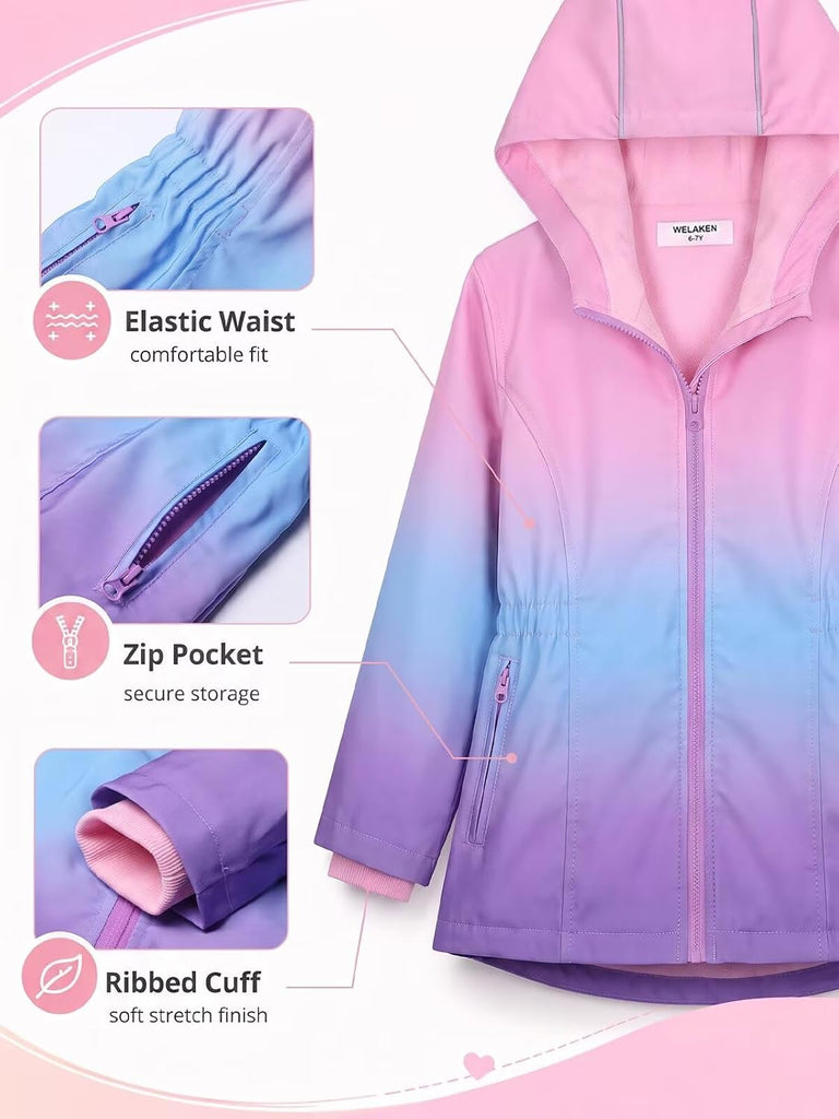 Girls Fleece Lined Hooded Jacket Long Sleeve Zip Up Coat
