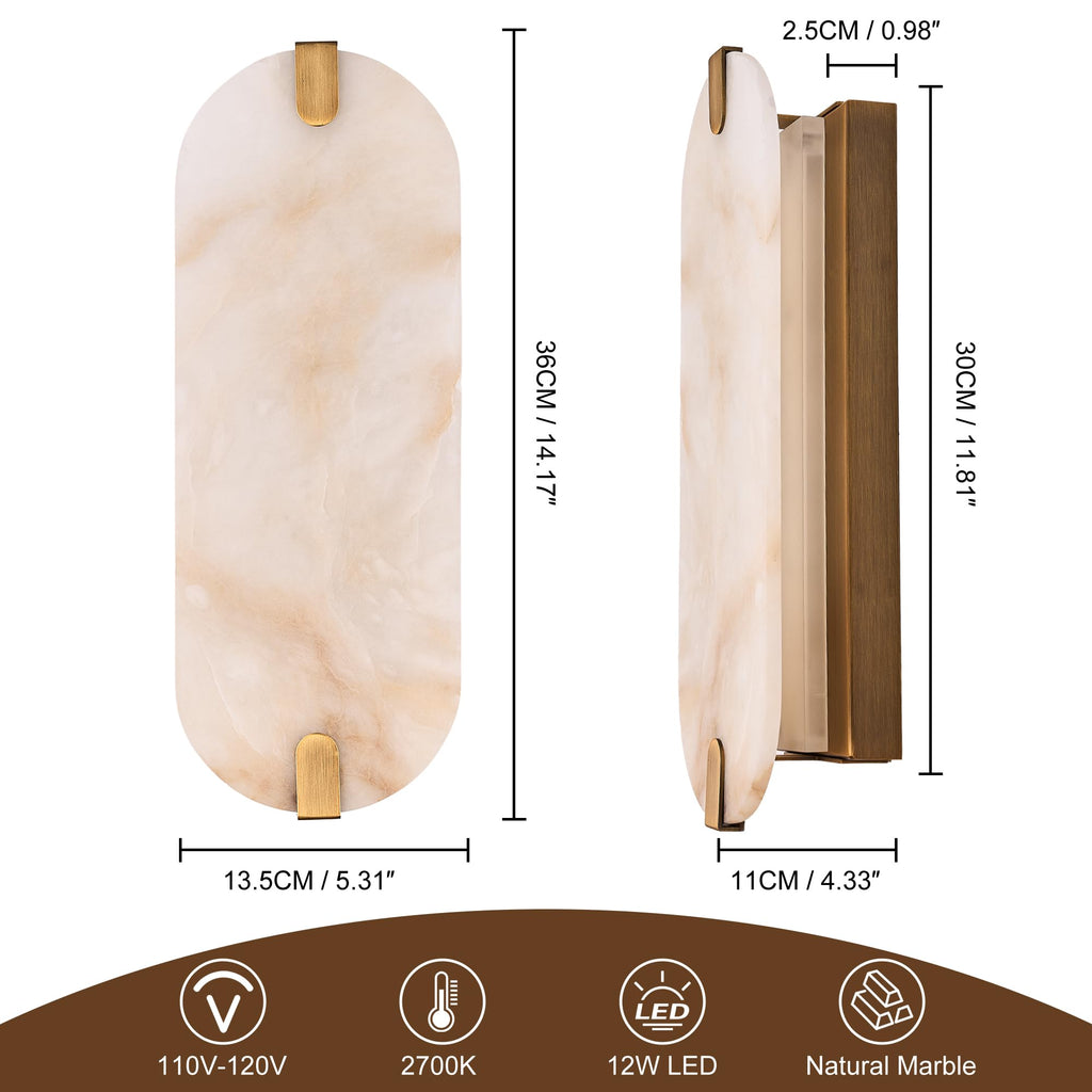 Alabaster Wall Sconces, 14.2 inch Wall Sconce, Natural Marble Wall Sconces Wall Lighting Set of Two, Dimmable Light