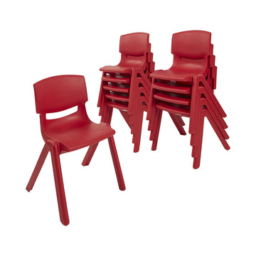 12in Plastic School Stack Chair, Classroom Furniture, Red, 10-Piece
