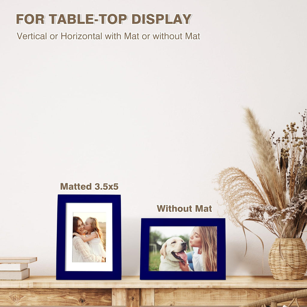4x6 Picture Frame Navy Solid Wood Set of 4, Mat 3.5x5