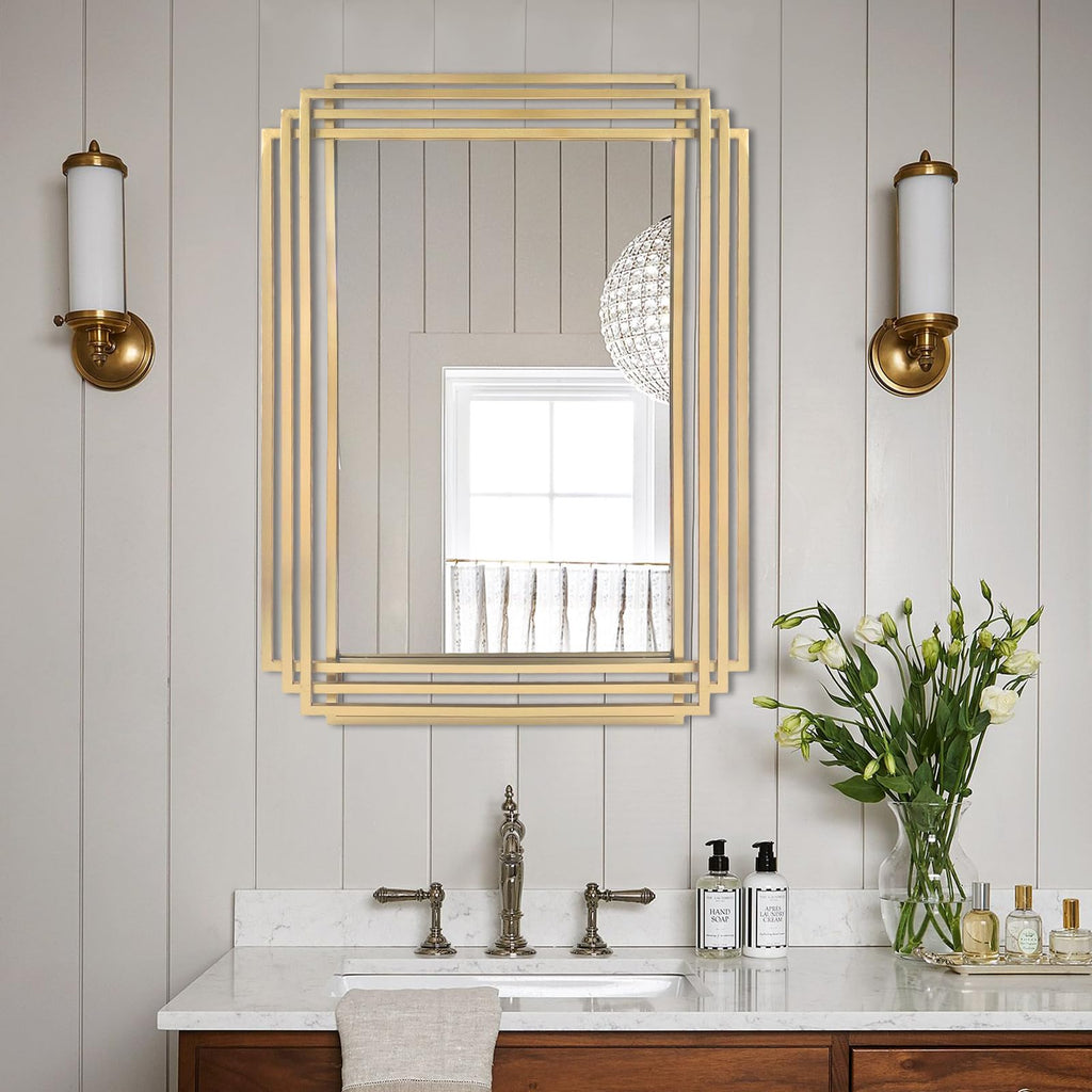 24"x18" Rectangle Decorative Mirror with Gold Geometric Frame