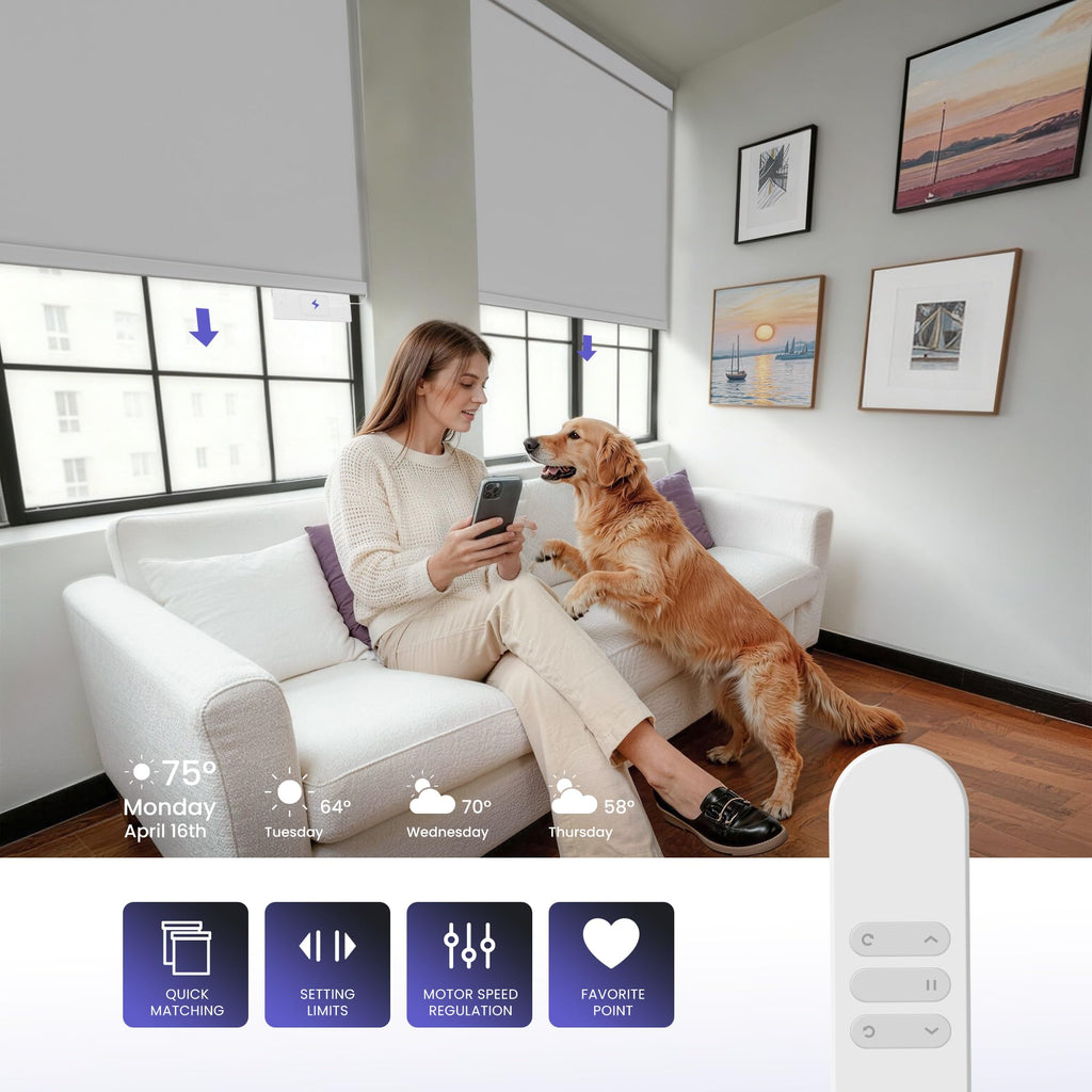 Smart Motorized Roller Shades - Silken Mist, White