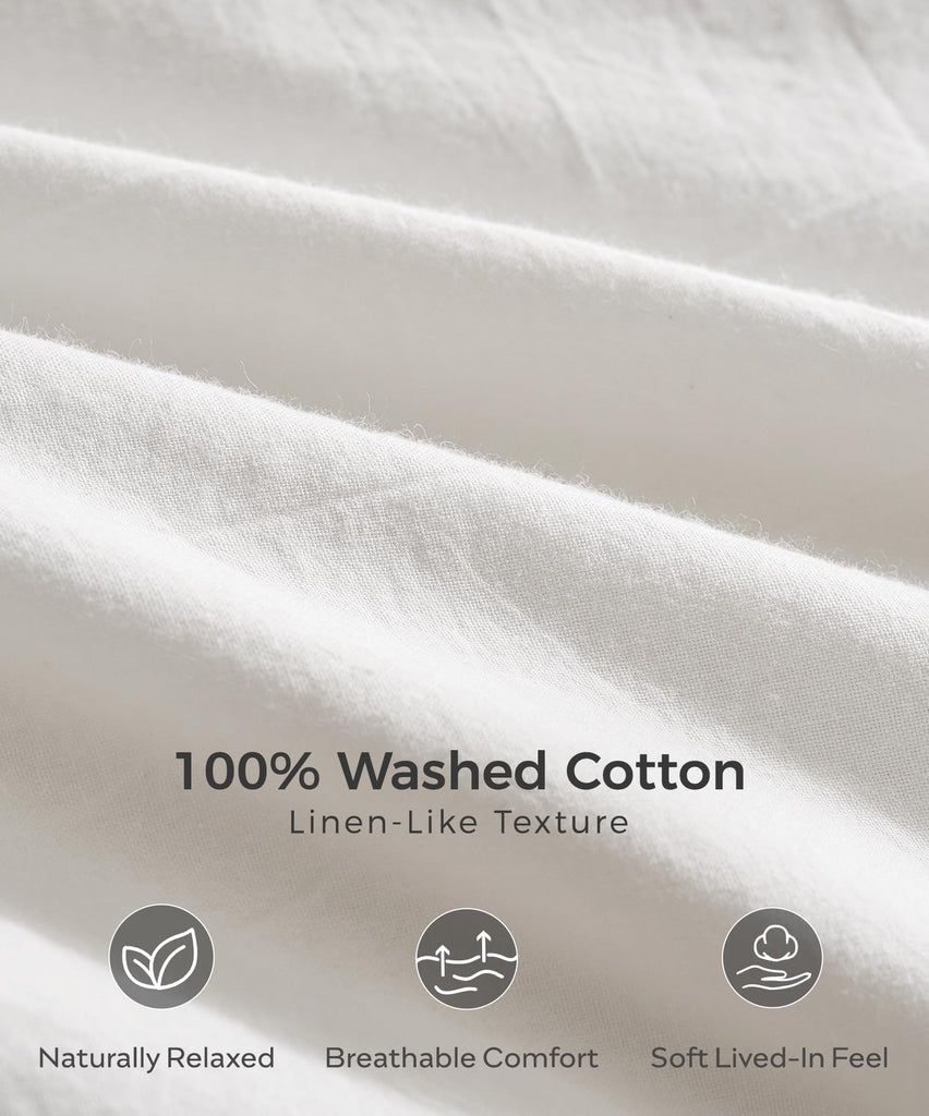 100% Washed Cotton Sheet Set, 4PC, Deep Pocket, White