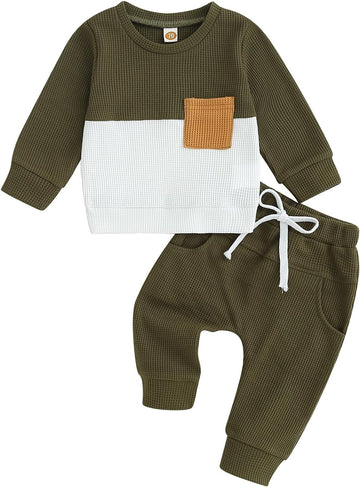 Toddler Baby Boy Fall Clothes Contrast Color Sweatshirt Pants Sets
