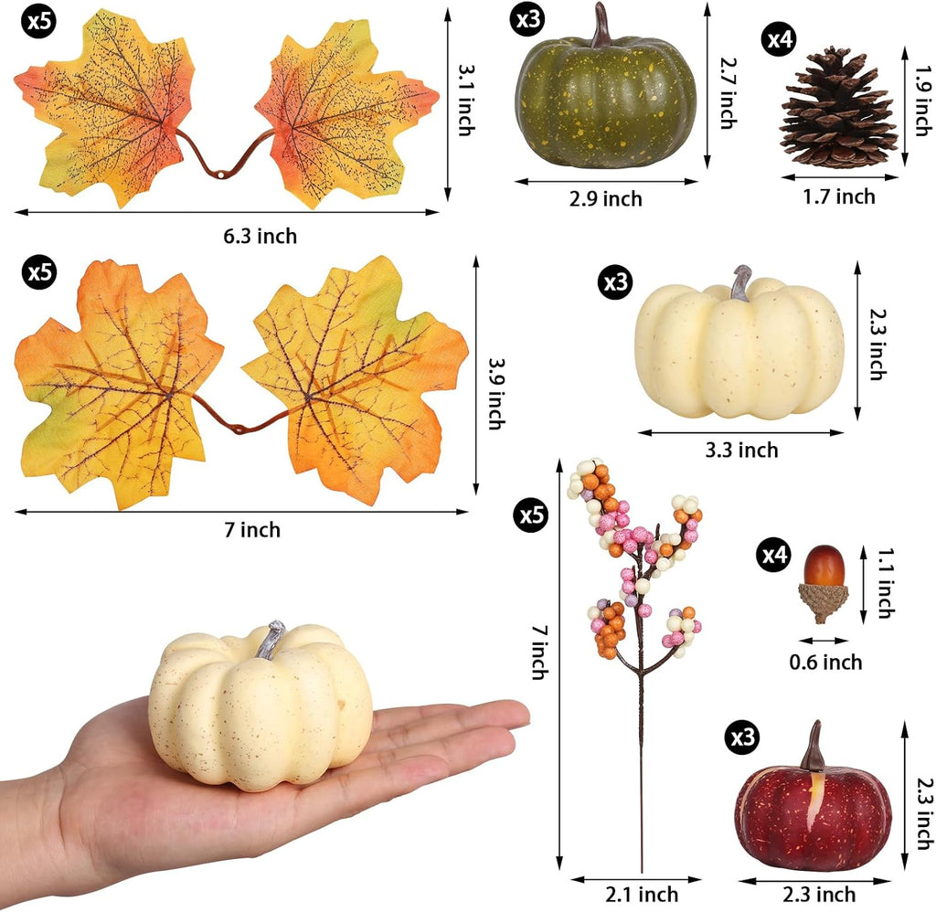 Fall Pumpkins Set for Autumn Thanksgiving Halloween Home Decor - Set of 32