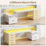 White Computer Desk with 5 Drawer & Power Outlet, 66'' Home Office Desk with File Drawer, Storage Shelves