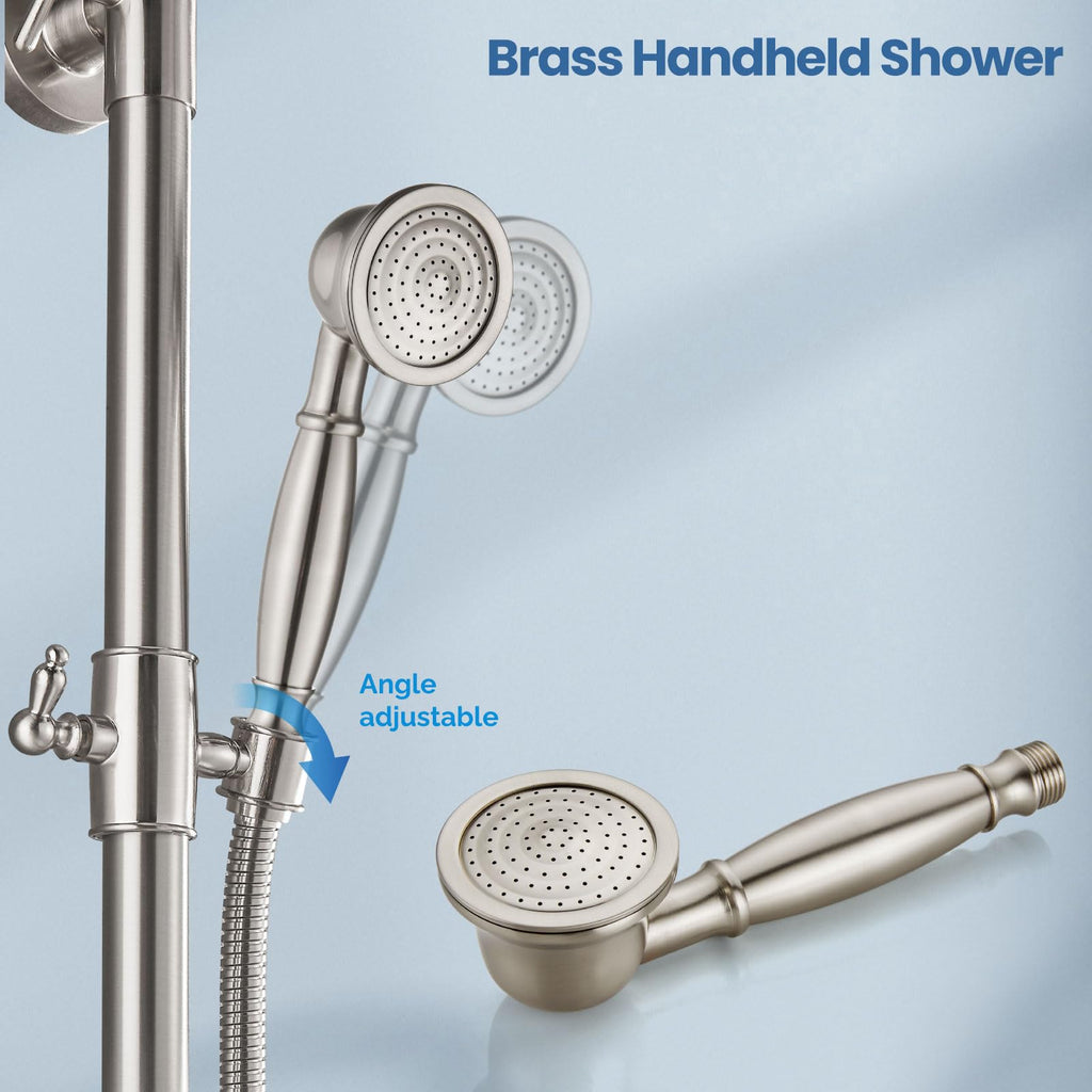 Brushed Nickel Exposed Shower System with Handheld Spray