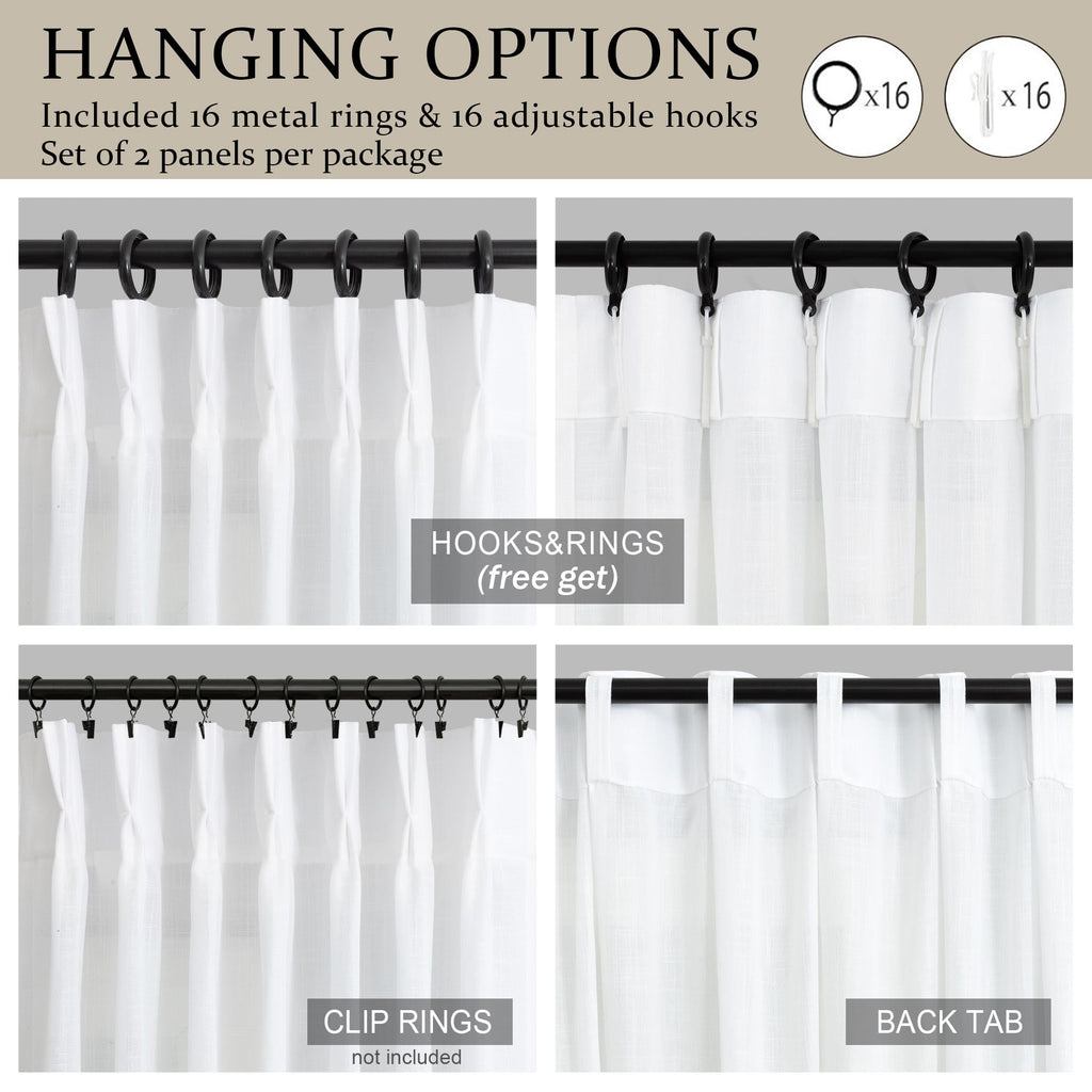 Pinch Pleated Linen White Curtains 108 Inches Long 70 Inch Wide Divider Light Filtering Thick Sheer Patio Curtains
