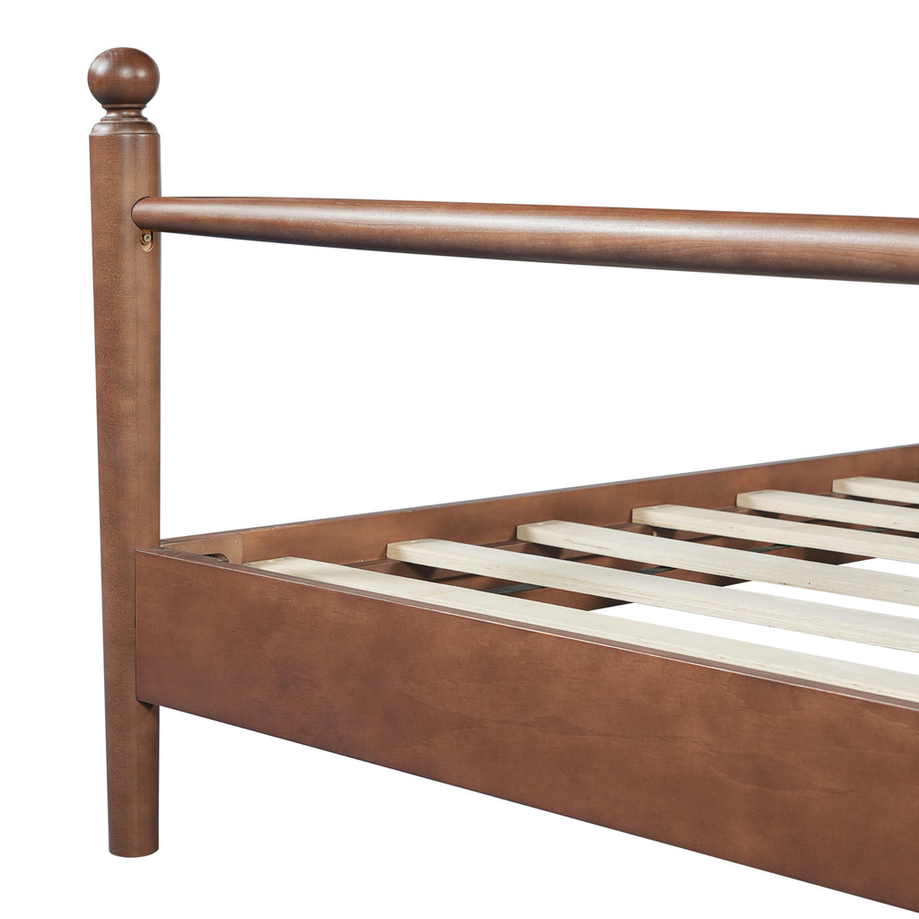 Solid Wood Platform Bed Frame with Spindle Headboard, Walnut