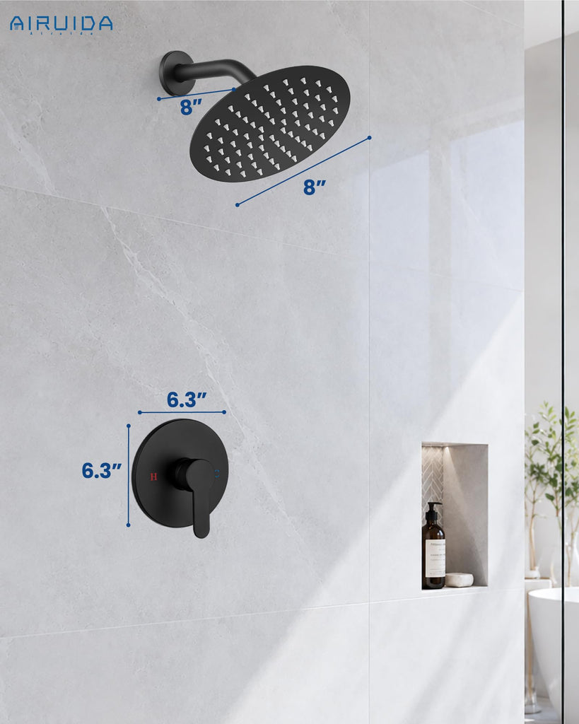 8 Inch Matte Black Shower Faucet Set,Shower Valve Kit