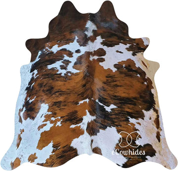 100% Genuine Brazilian Cowhide Rug - One-of-a-Kind Tricolor - Luxury Cowskin Leather Area Rug 7 x 6 feet