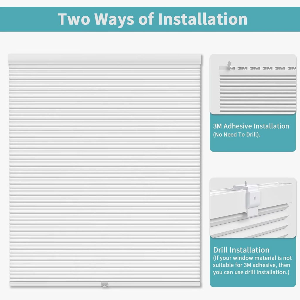 Cordless Cellular Window Shades No Tools No Drill Blackout Blinds for Indoor Windows Size X 72" Height White Room
