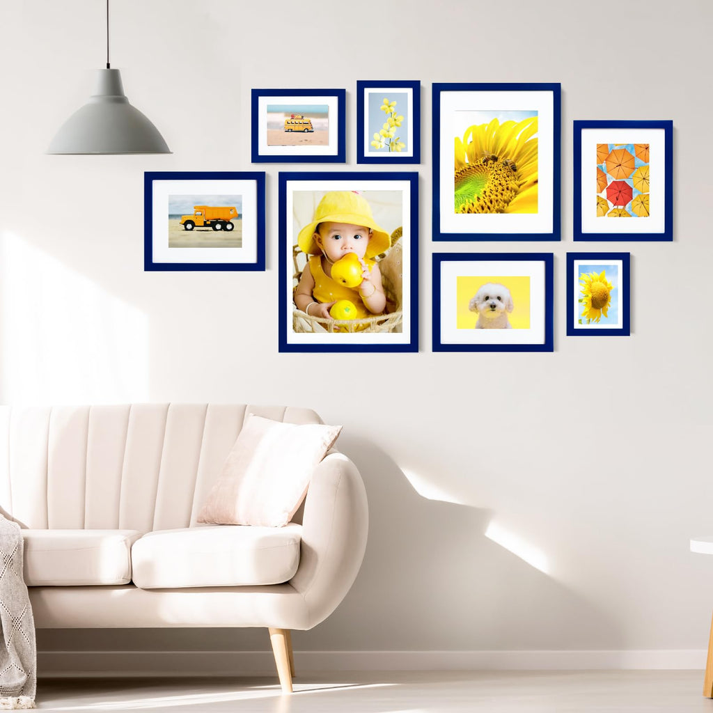 4x6 Picture Frame Navy Solid Wood Set of 4, Mat 3.5x5