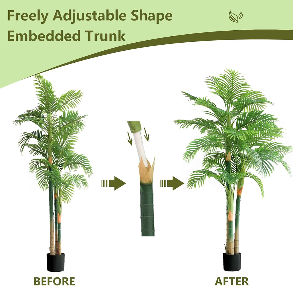 7FT Fake Palm Trees, Artificial Golden Cane Palm Tree 84IN, Green Large Tropical Palm Fake Plant in Pot for Indoor