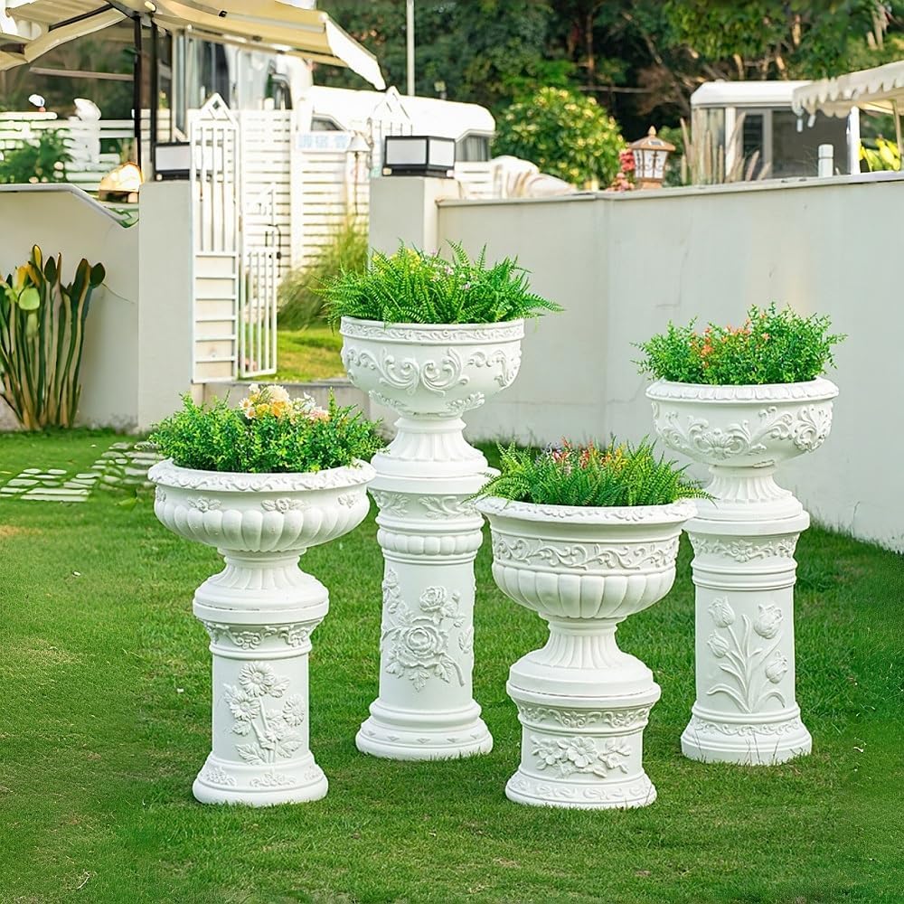 Elegant Roman Column Pedestal - Magnesium Oxide Garden Planter Urns for Villas, Courtyards & Weddings, Retro Outdoor