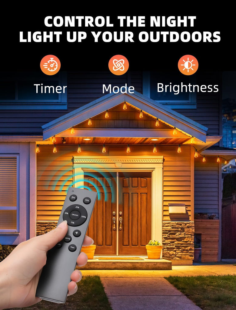 Outdoor Patio String Lights: 200Ft 60M Outside Waterproof Light - Remote Dimmable ST38 Shatterproof Bulb Connectable