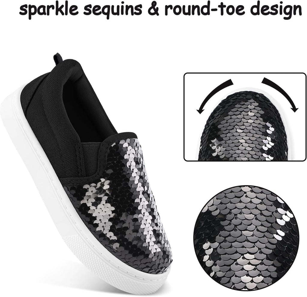 Toddler Slip on Sneakers Girls Sequins Canvas Walking Shoes