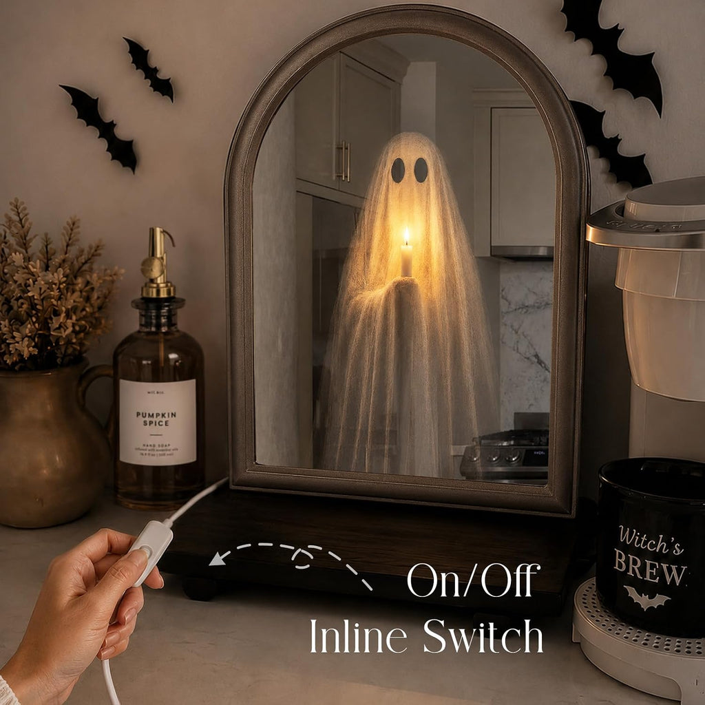 Halloween Decor - 11" x 13.8" Light Up Ghost Mirror
