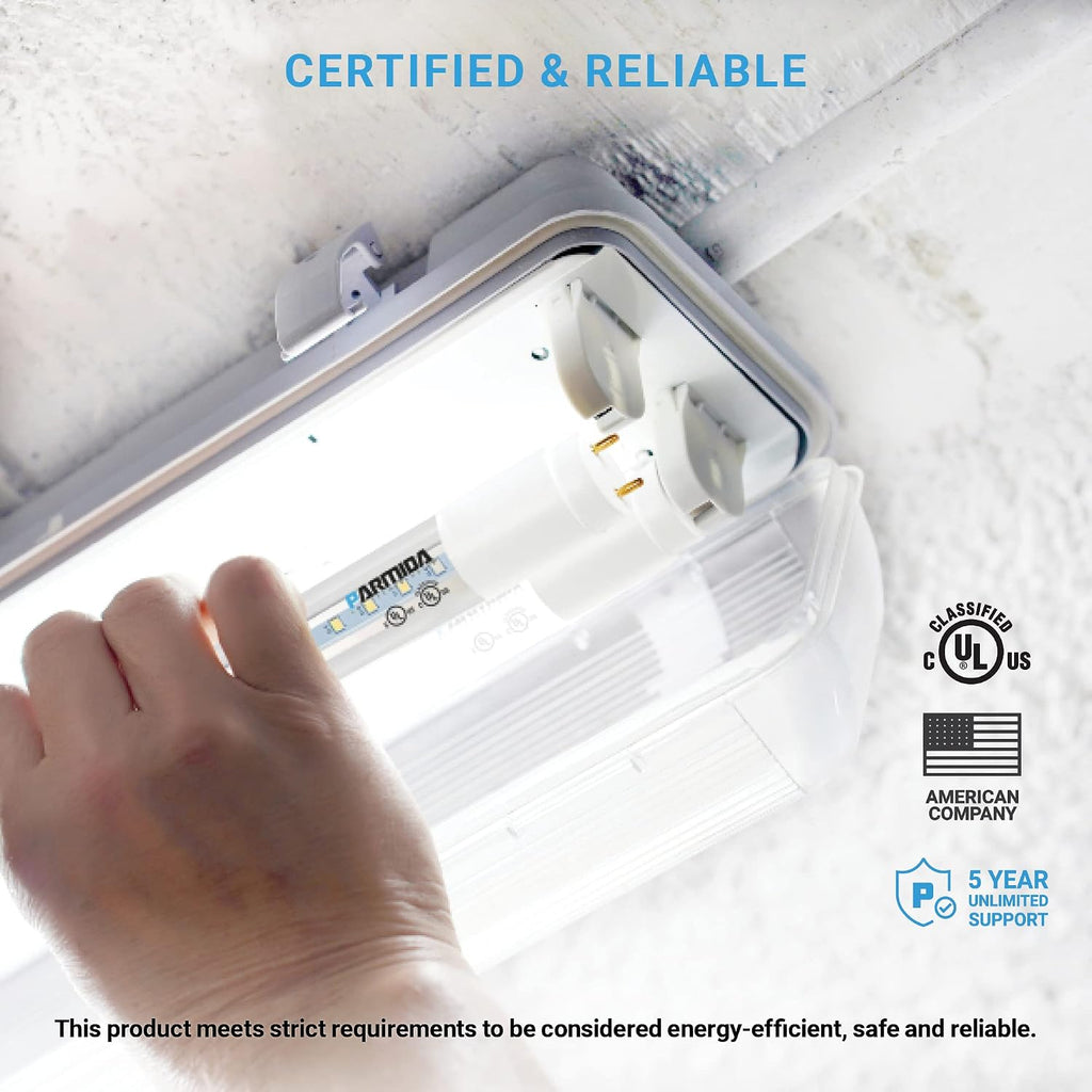 LED T8 Hybrid Type A+B Light Tube, 4FT, 18W (40W Replacement), Clear Cover, Single-End OR Dual-End Powered
