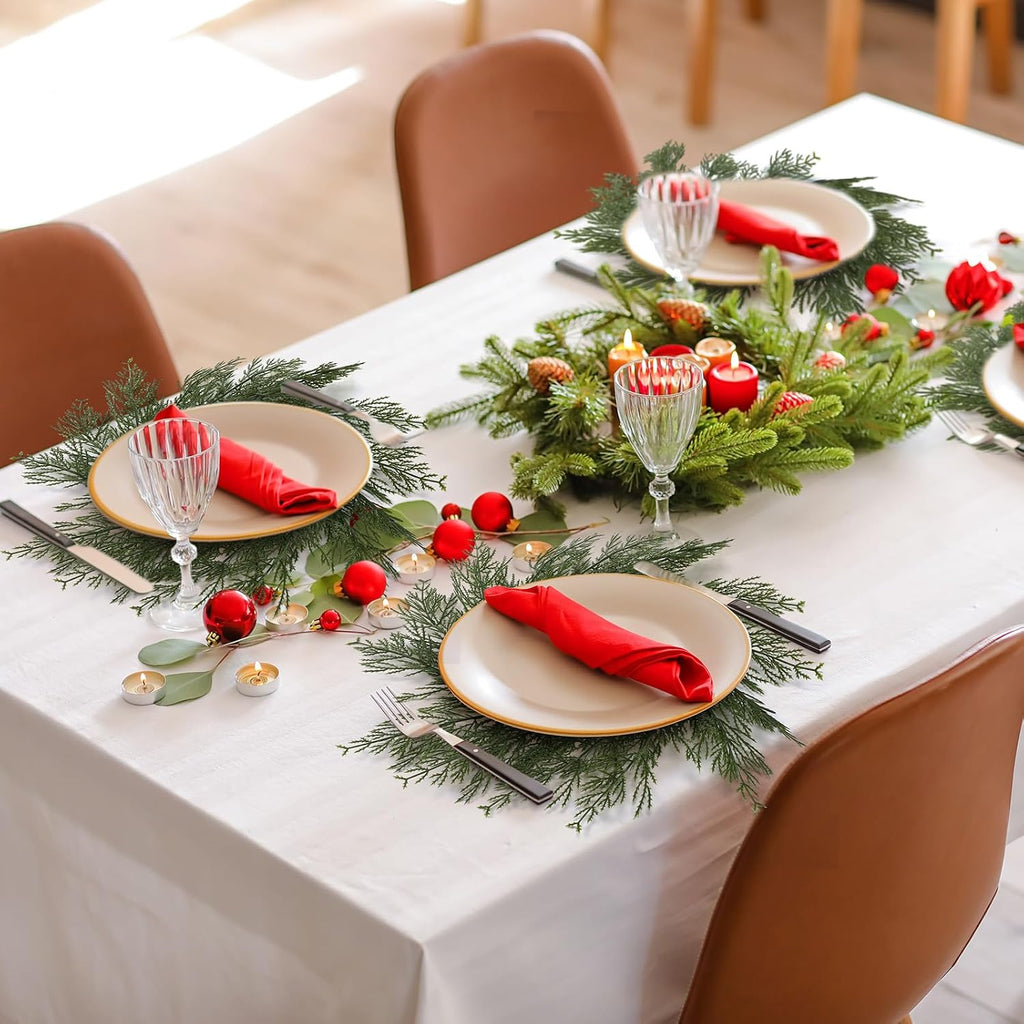 Christmas Pine Needles Placemats Set of 6 Artificial Wreath Charger