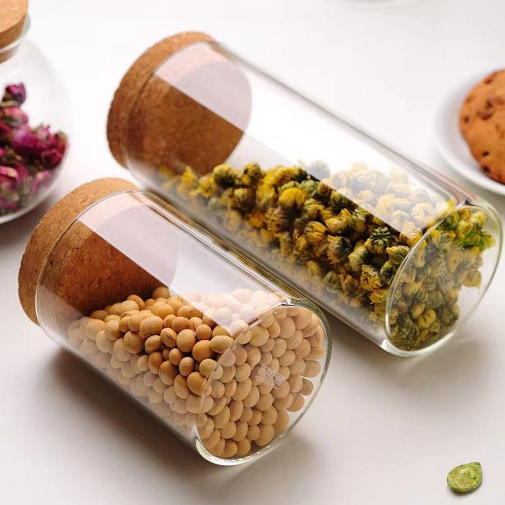 Airtight Glass Storage Containers with cork Lid, Pantry Organization and Storage jar, Ideal for Coffee Beans Snacks