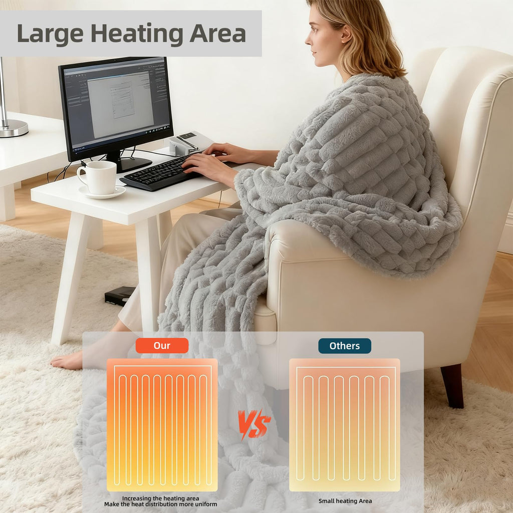 Heated Blanket Flannel Blanket Throw, 50"X 60"Electric Heating Blanket with ETL & FCC & 12 Heating Levels & Auto Shut