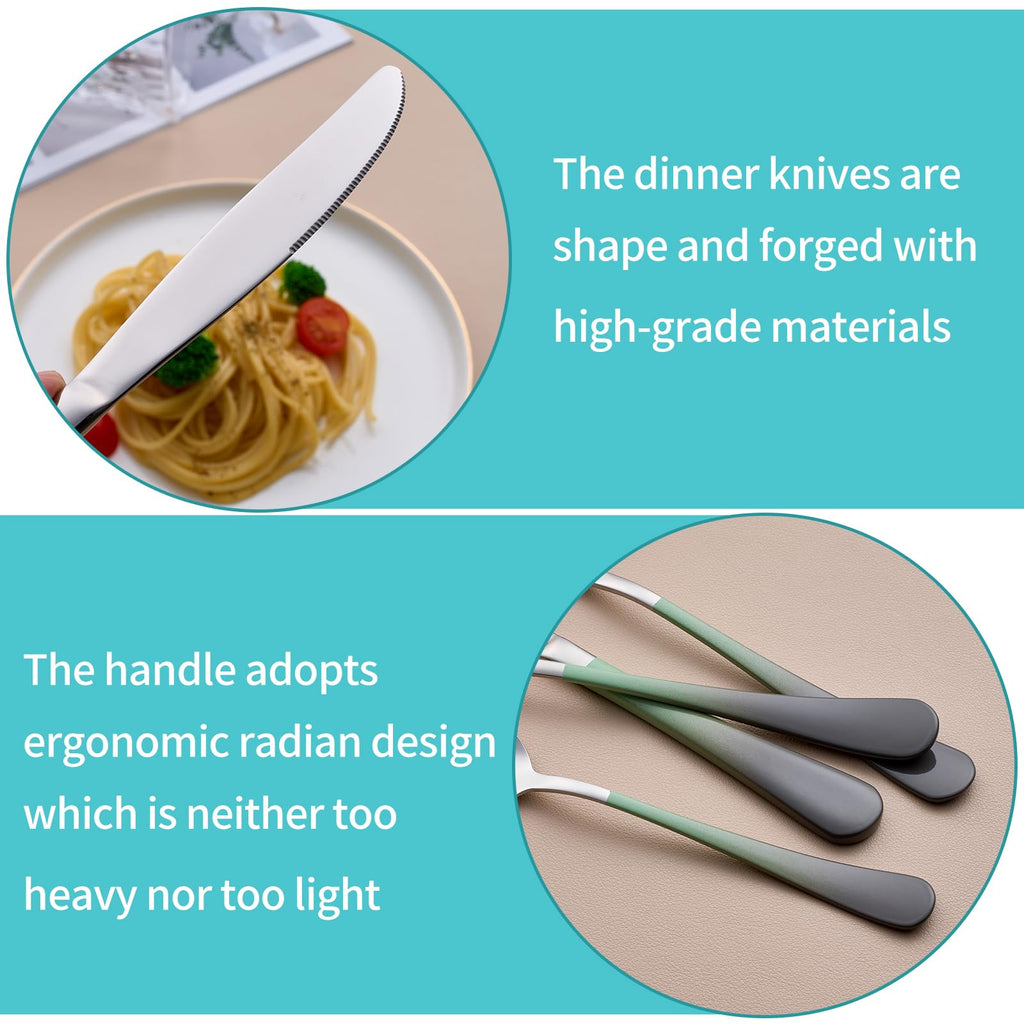 20-Piece Green and Gray Silverware Set for 4, 18/0 Stainless Steel Flatware Cutlery Utensils Set, Include Dinner