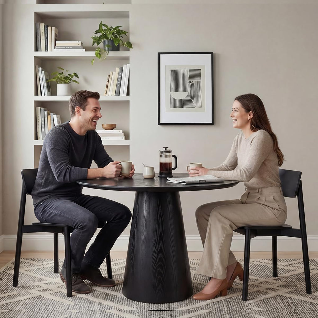 Black Round Dining Table for 4-6, Modern Wood Kitchen Table, 45" Circle Dining Table with Pedestal for Kitchen,Living