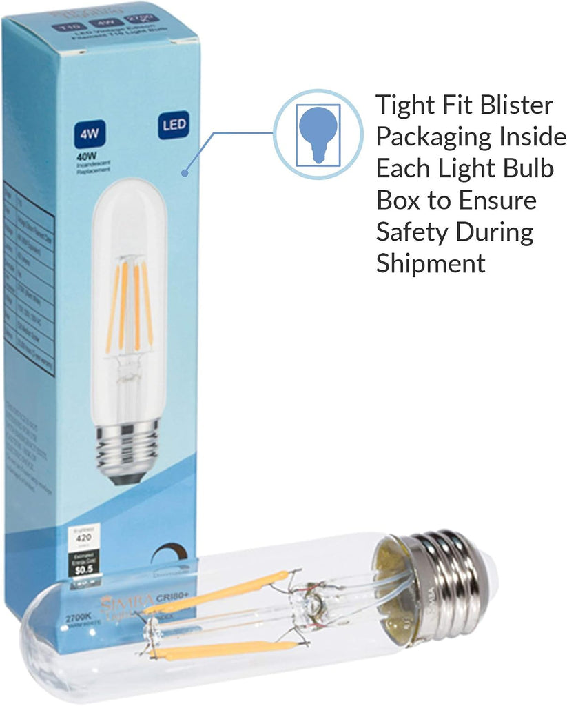 LED T10 Edison Filament 4W 120V Light Bulb E26 2700K, 3 Pack
