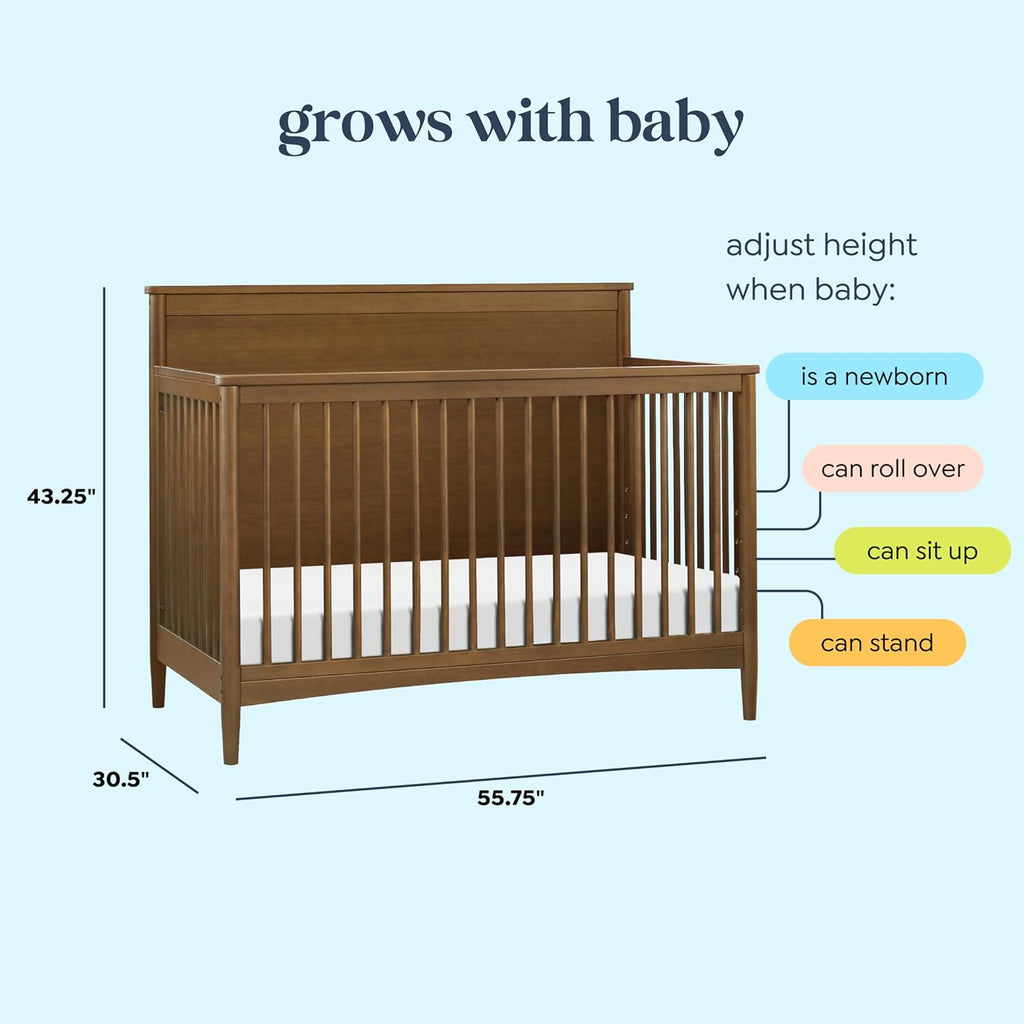 Frem 4-in-1 Convertible Crib in Walnut, GREENGUARD Gold Certified | Converts to Toddler Bed & Daybed & Full-Size Bed