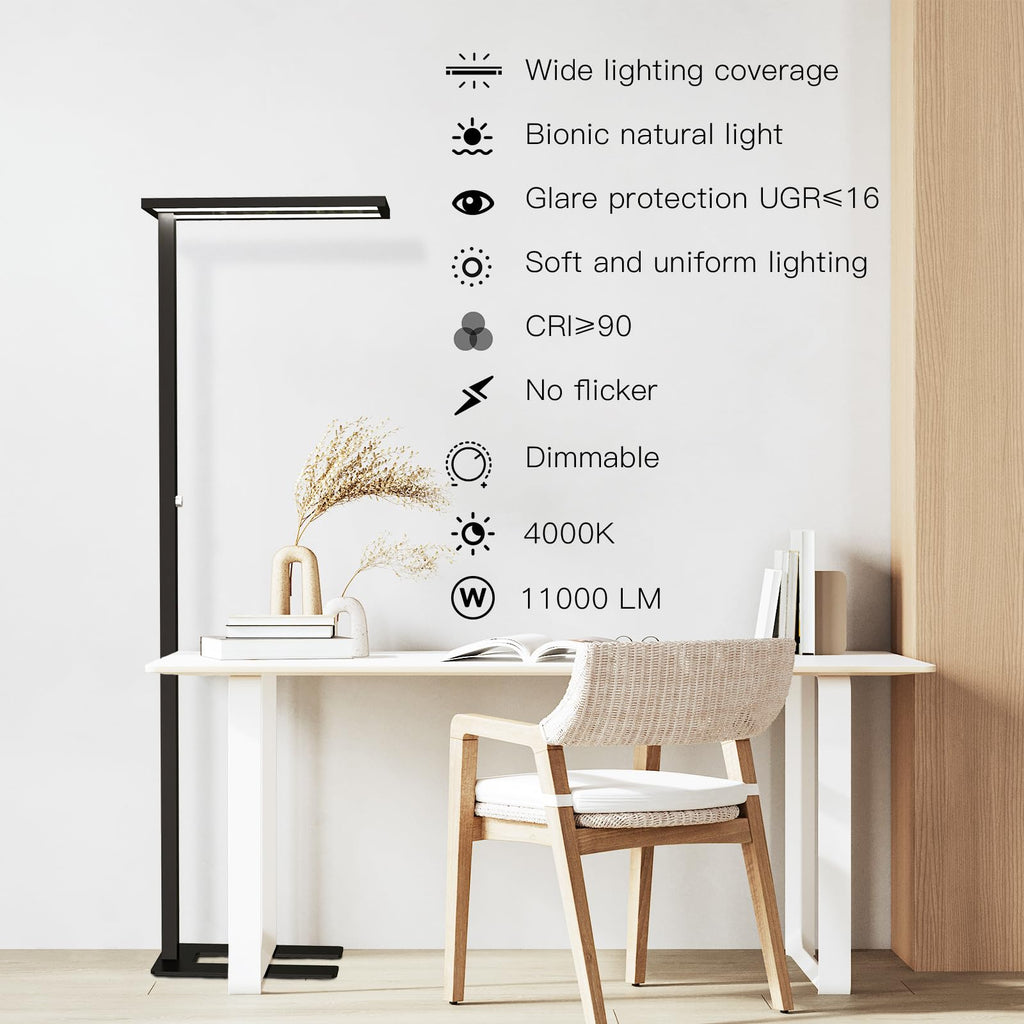 76" Led Floor Lamp, 105W Eye-Care Free-Standing Lamp, Black