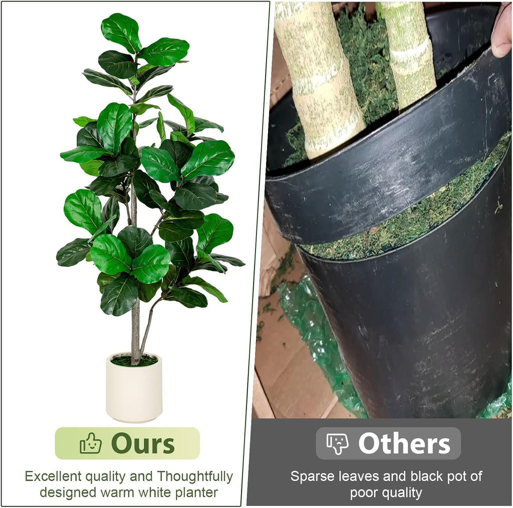 6FT Fiddle Leaf Fig Artificial Tree with White Planter Pot,Faux Floor Plant, Indoor and Outdoor Fake Plants Decor