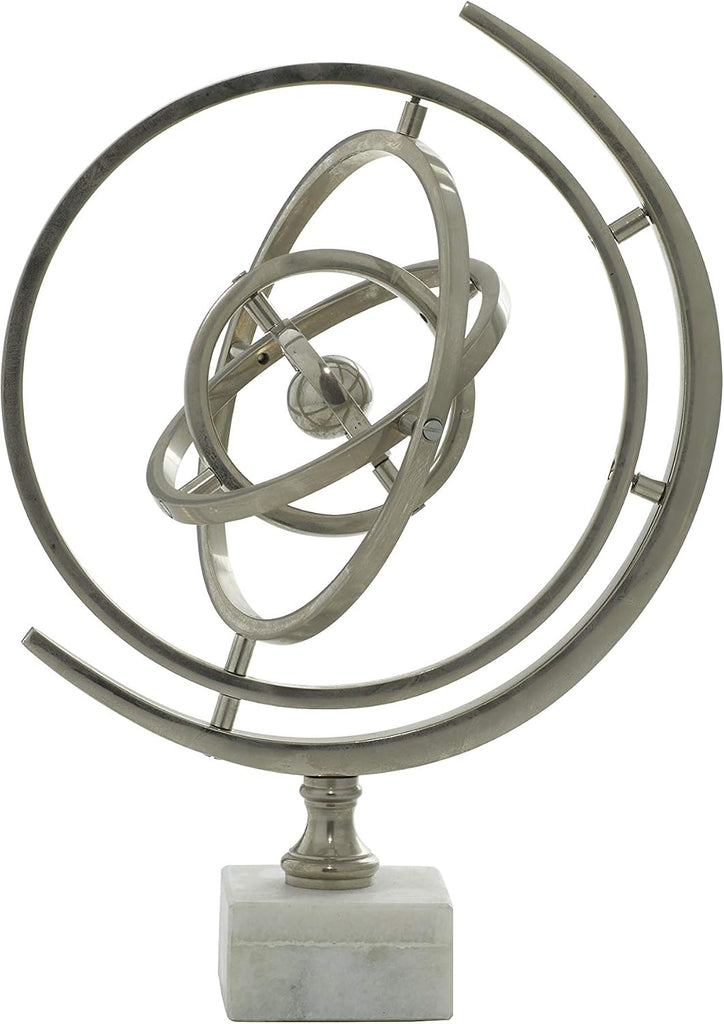 Aluminum Armillary Globe with Marble Base, 10" x 7" x 13", Silver