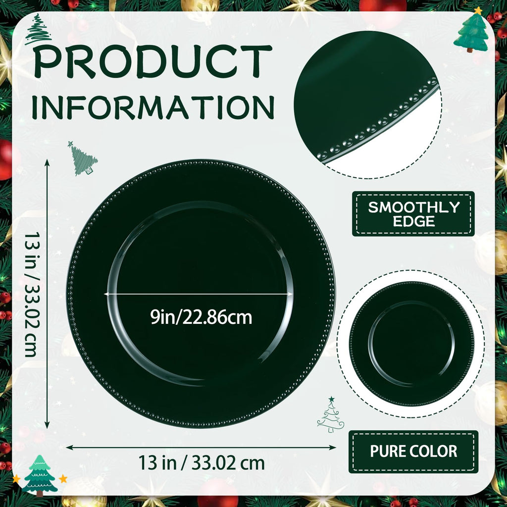 6 Pack Christmas Charger Plates 13" Round with Beaded Plastic Charger Plates Elegant Reliable Reusable for Holiday