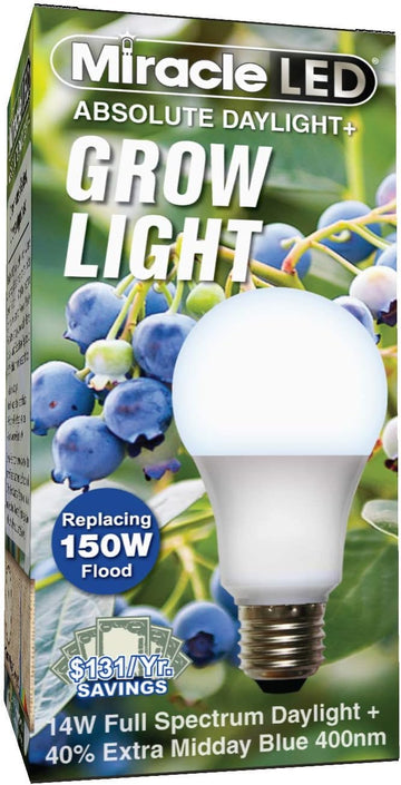 Absolute Daylight Plus Blue Spectrum Grow Light - Replaces up to 150W - Plant Growing Light Bulb for Seeding