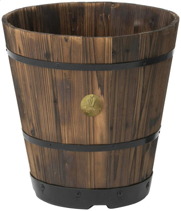Wood Barrel Planter, Deep Type, L, Depth 16.1 x Height 15.7 x Width 16.1 inches (41 x 40 x 41 cm)