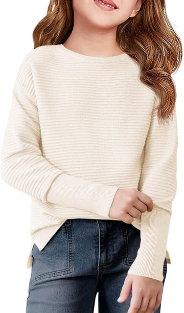 Girls Fall Sweater Kids Ribbed Knit Split Pullover Tops
