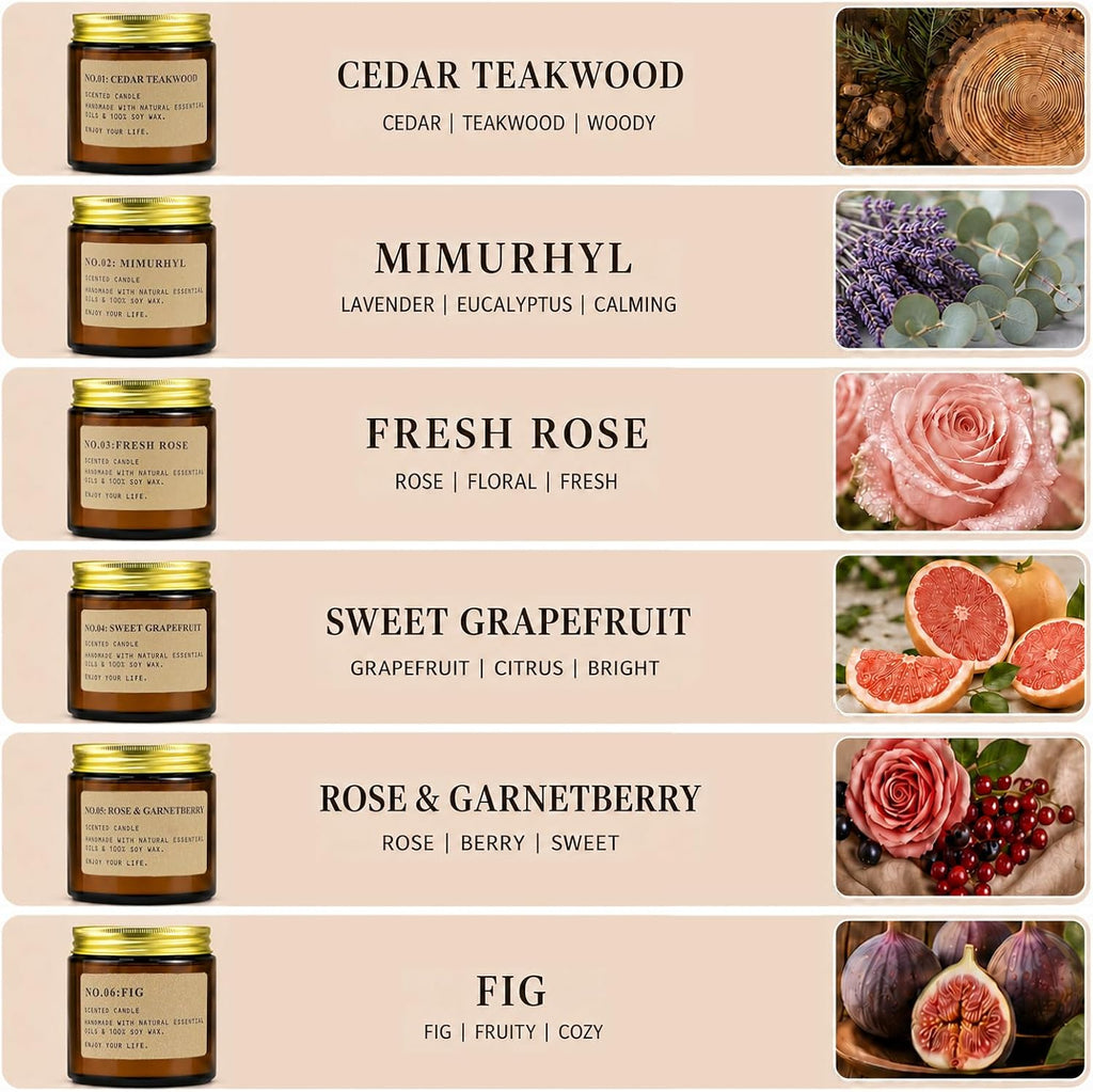 Candles Scented Aromatherapy Candle Gift Set for Women Soy Wax Long Lasting Amber Jar Candles Gift - Set of 6