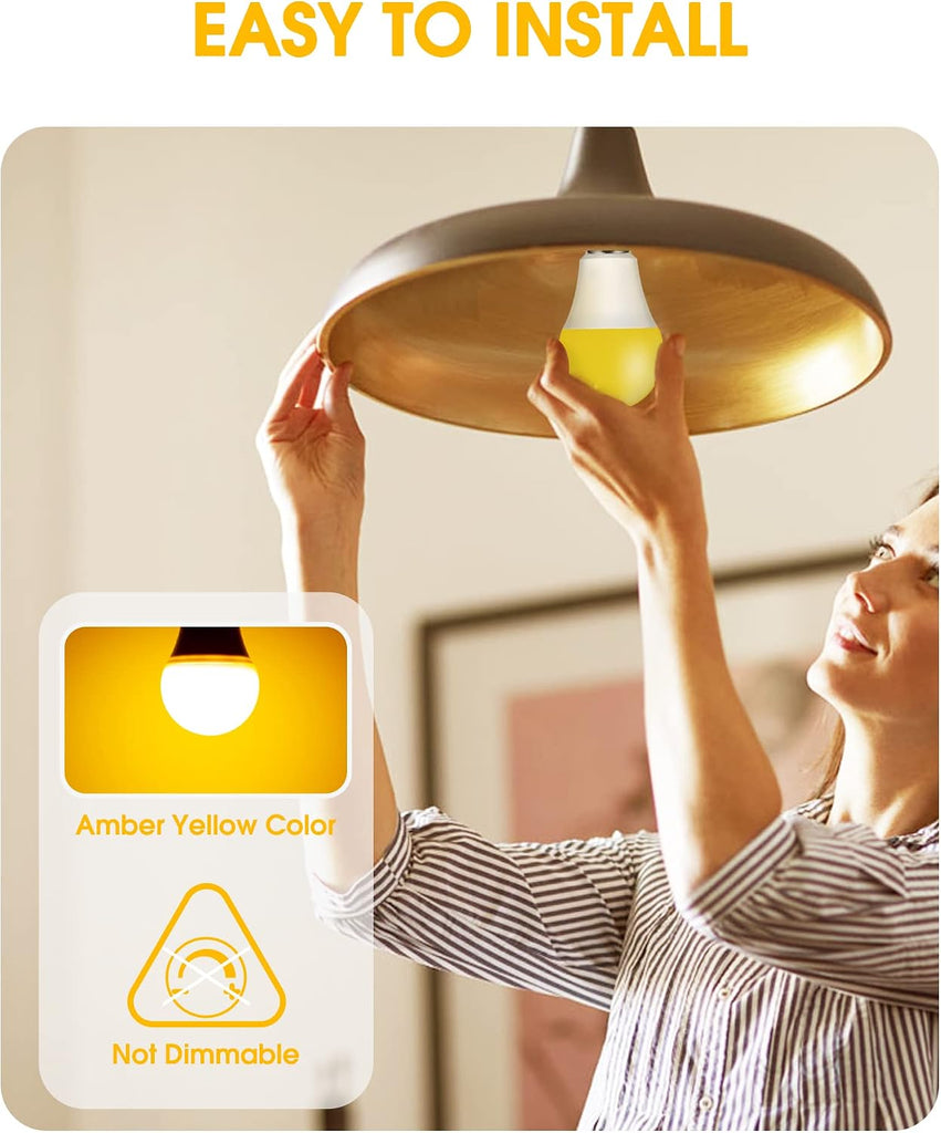 Yellow LED Bug Light Bulbs Outside, Amber Warm A19 LED 60W Equivalent Bulb