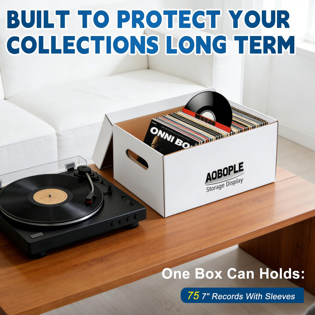 4 Pack 7-Inch Vinyl Record Storage Box, Cardboard 45 Record Storage